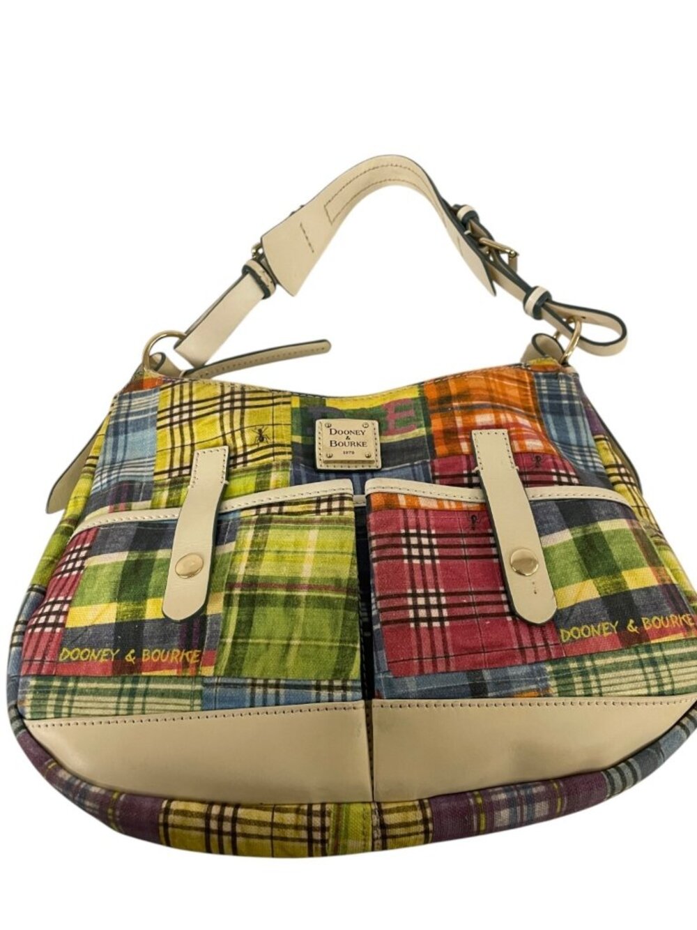Dooney & Bourke Womens Hobo Shoulder Bag Multicolor Plaid Patchwork Vintage NWOT